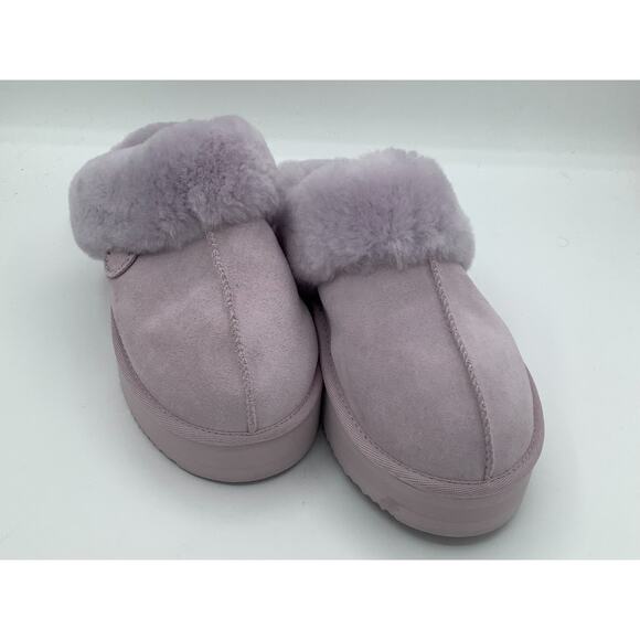 Fireside by Dearfoams Size 8 Lilac Platfom Slippers Suede Fuzzy Cozy Comfy - Picture 1 of 7